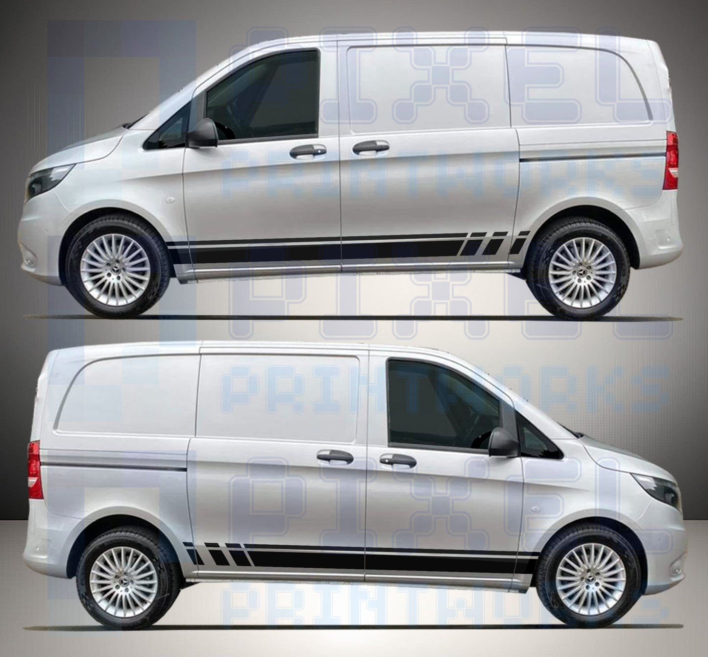 Mercedes Vito Large Stuttered Side Stripe Decals – Vinyl Graphics | All Body Variations | Pixel Printworks