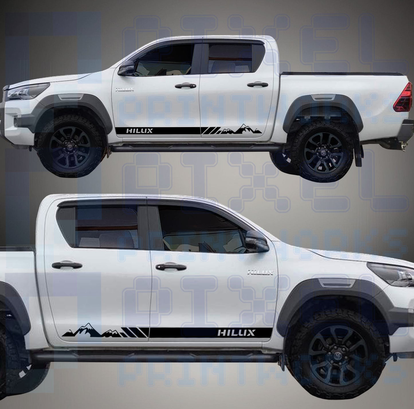 Toyota Hilux Side Stripe Decals – Mountain Design (2015–2023) by Pixel Printworks