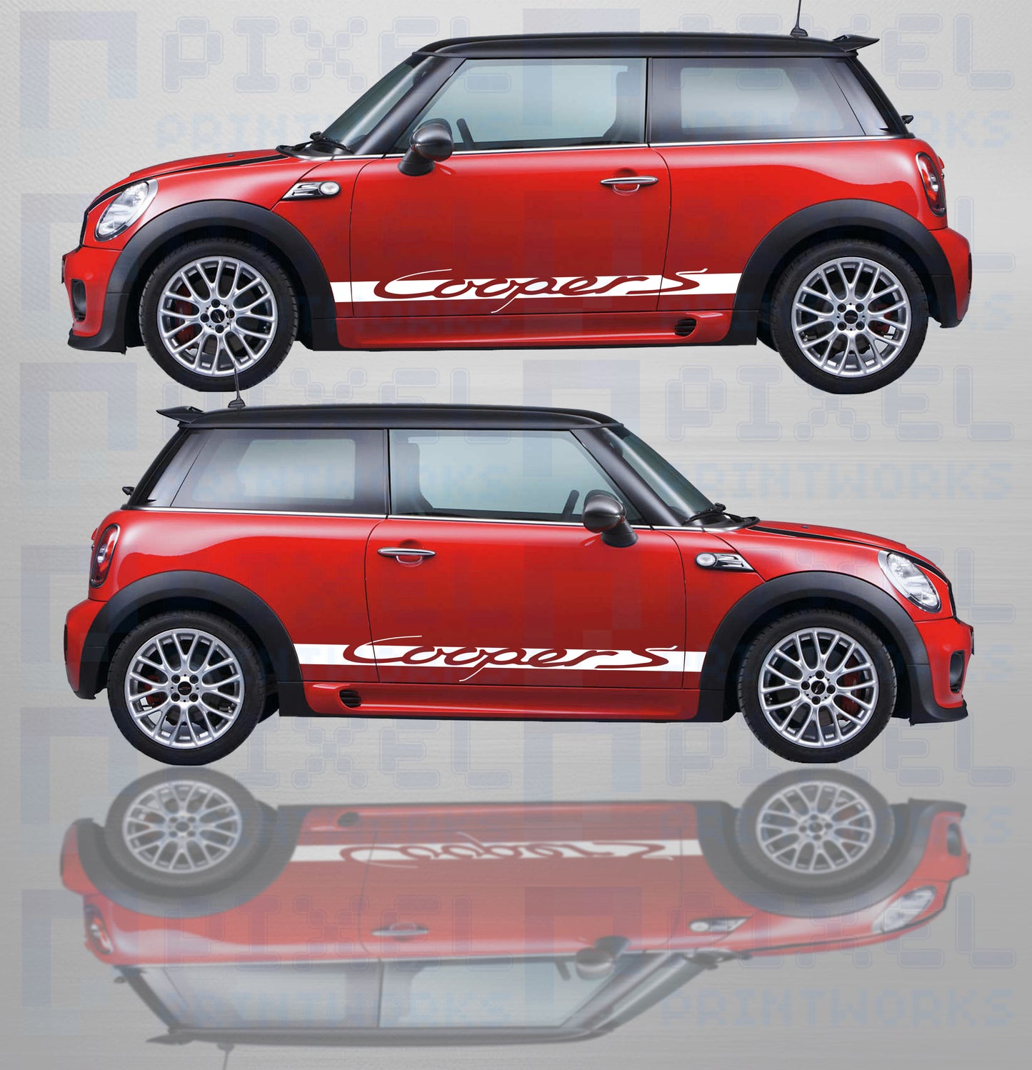 Mini Cooper S XL Side Stripe Decals | Vinyl Graphics Kit (2006-2023) | R50 R56 F56 All Models
