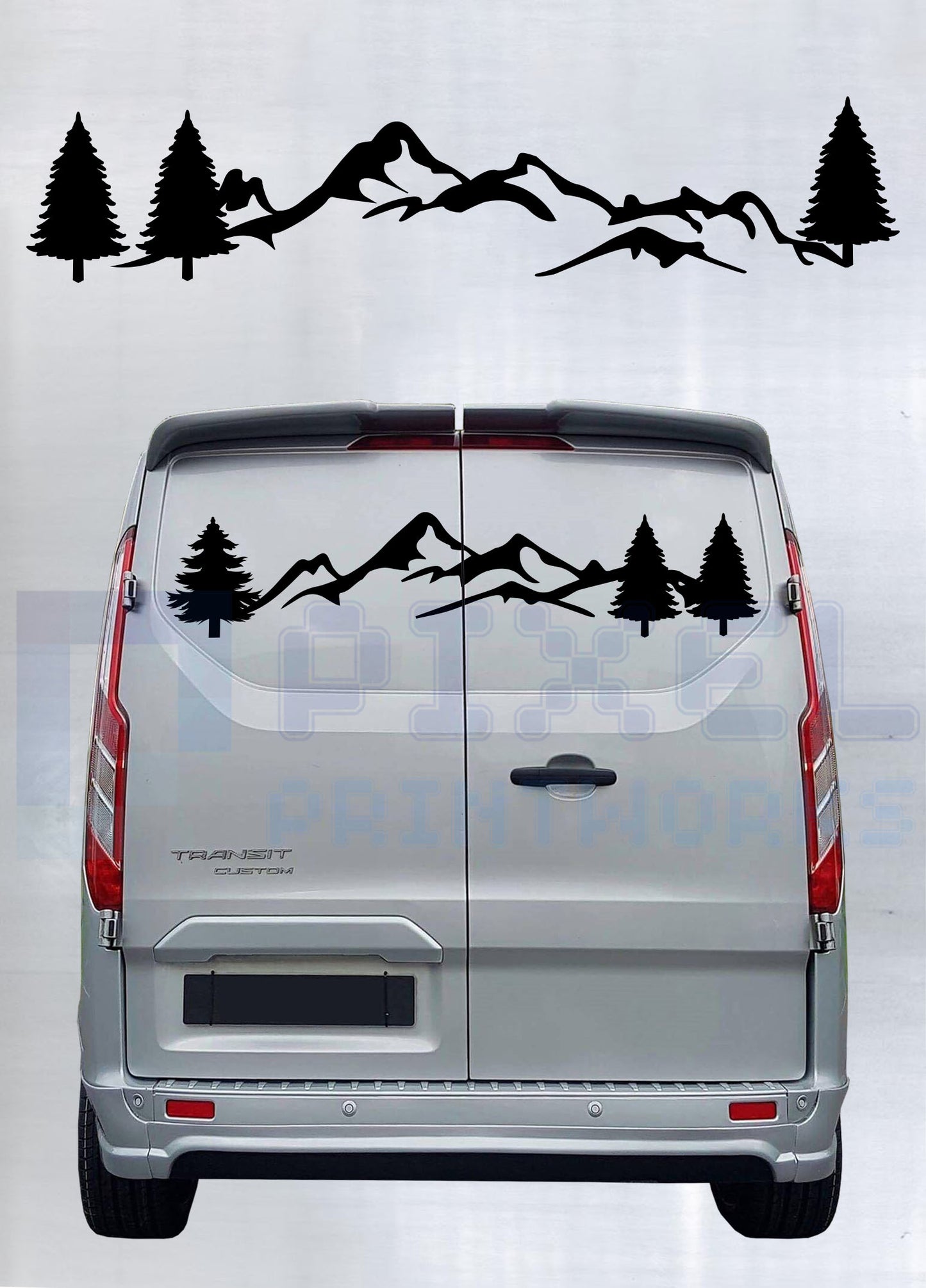 Mountains & Trees Rear Window Decal – Vinyl Graphic for Campervans & Vans