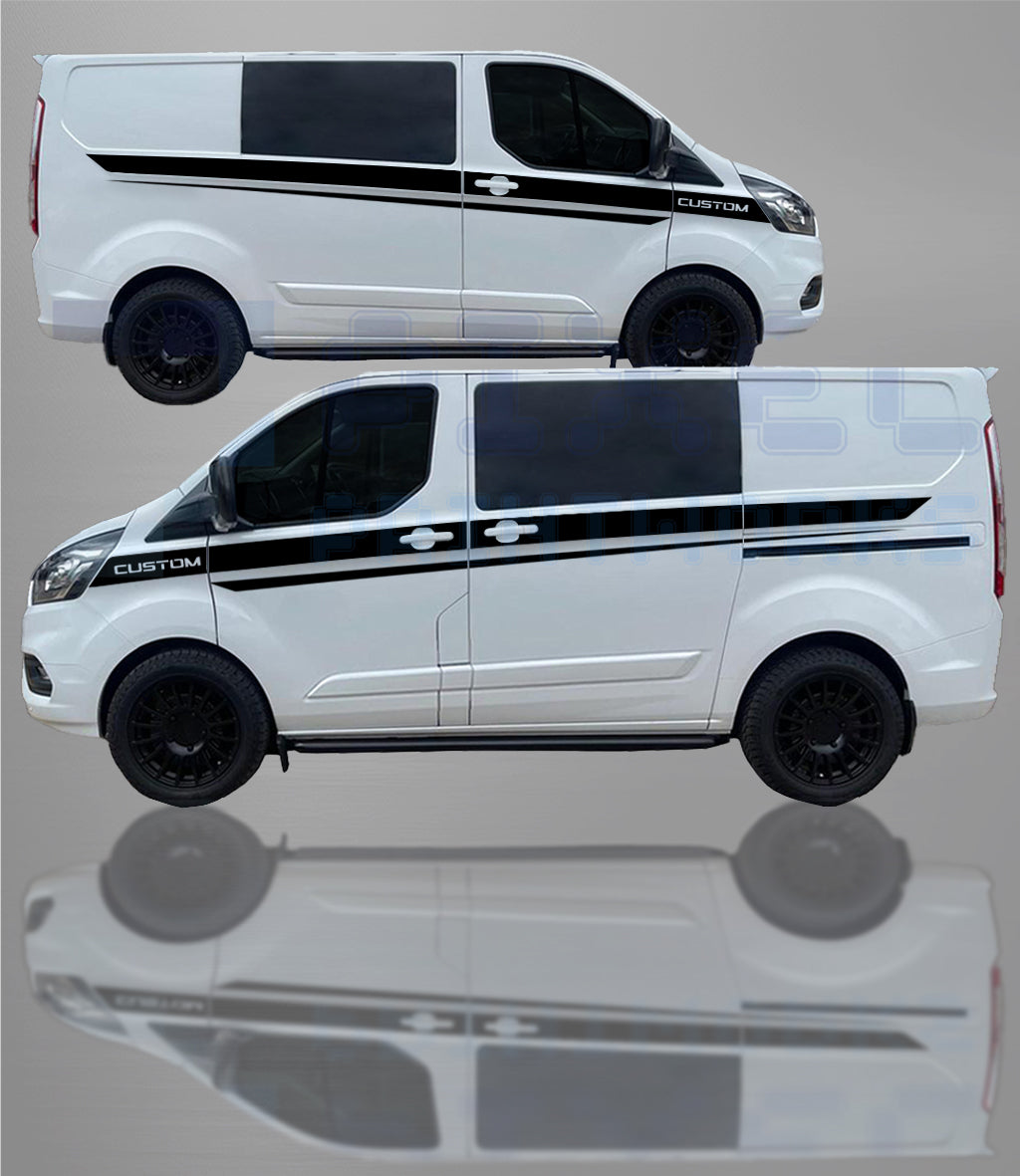 Ford Transit Custom MK8 XL Side Stripe with “CUSTOM” Text – Vinyl Decal Kit (2014–2023) | Pixel Printworks