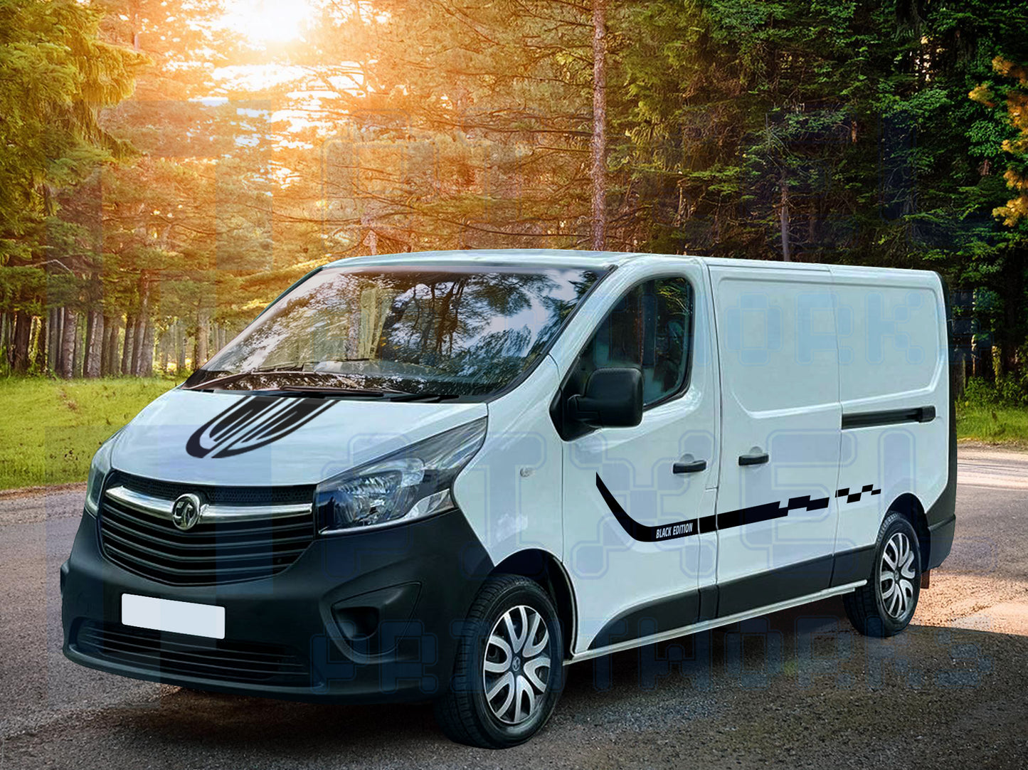 Vauxhall Vivaro Decal Bundle – Black Edition (2014–2024) | Bonnet & Side Stripes by Pixel Printworks