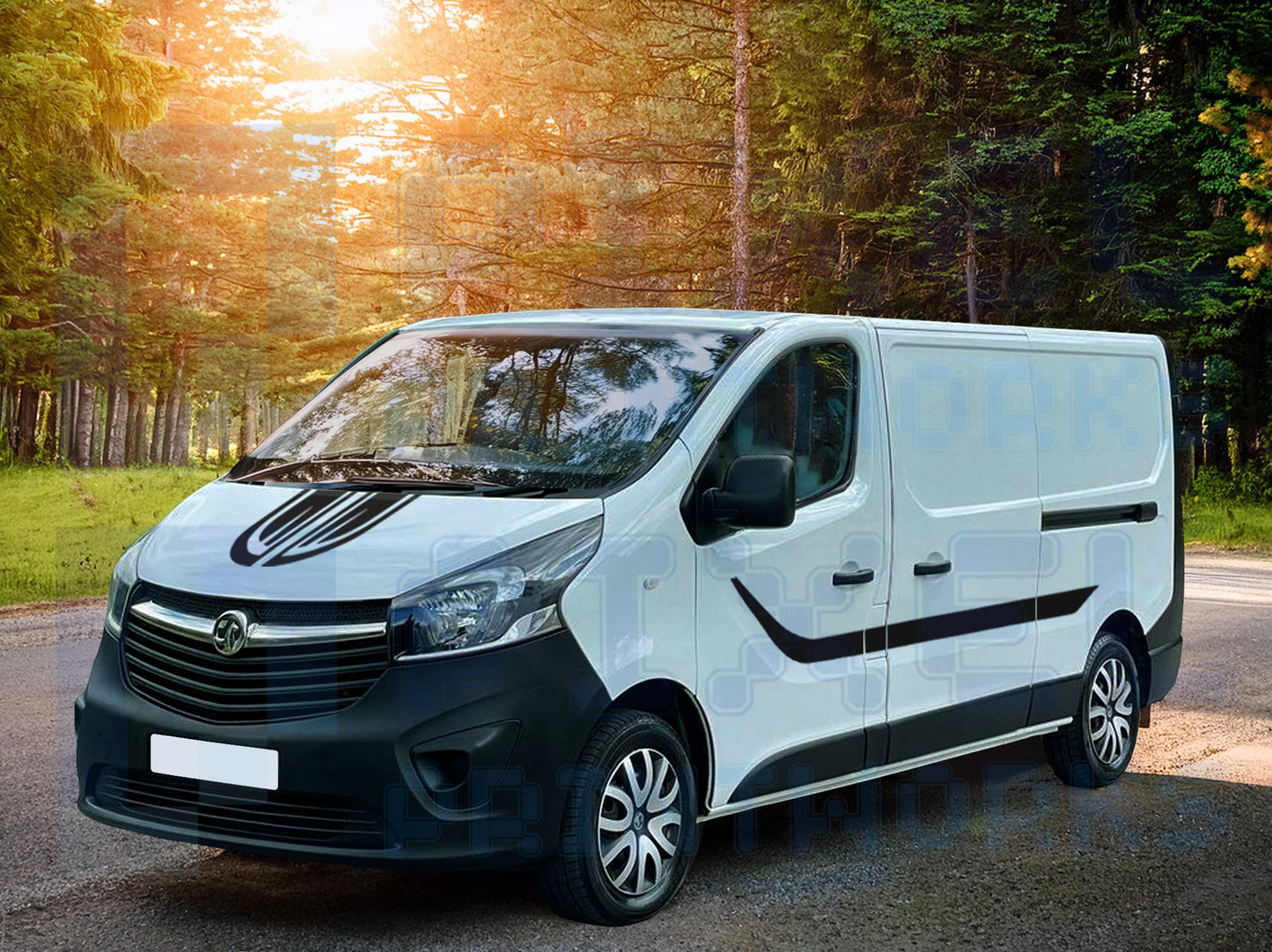 Vauxhall Vivaro Decal Bundle – Flow Stripe Bonnet & Curved Sides (2014–2024) | Pixel Printworks