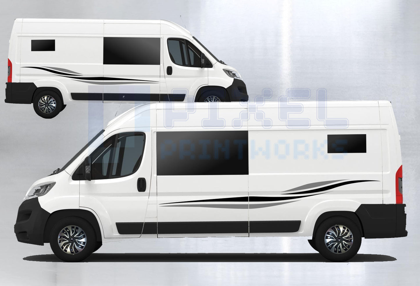 LWB Camper Vinyl Graphics Kit – 2pc Two-Colour Wave Decal Set by Pixel Printworks