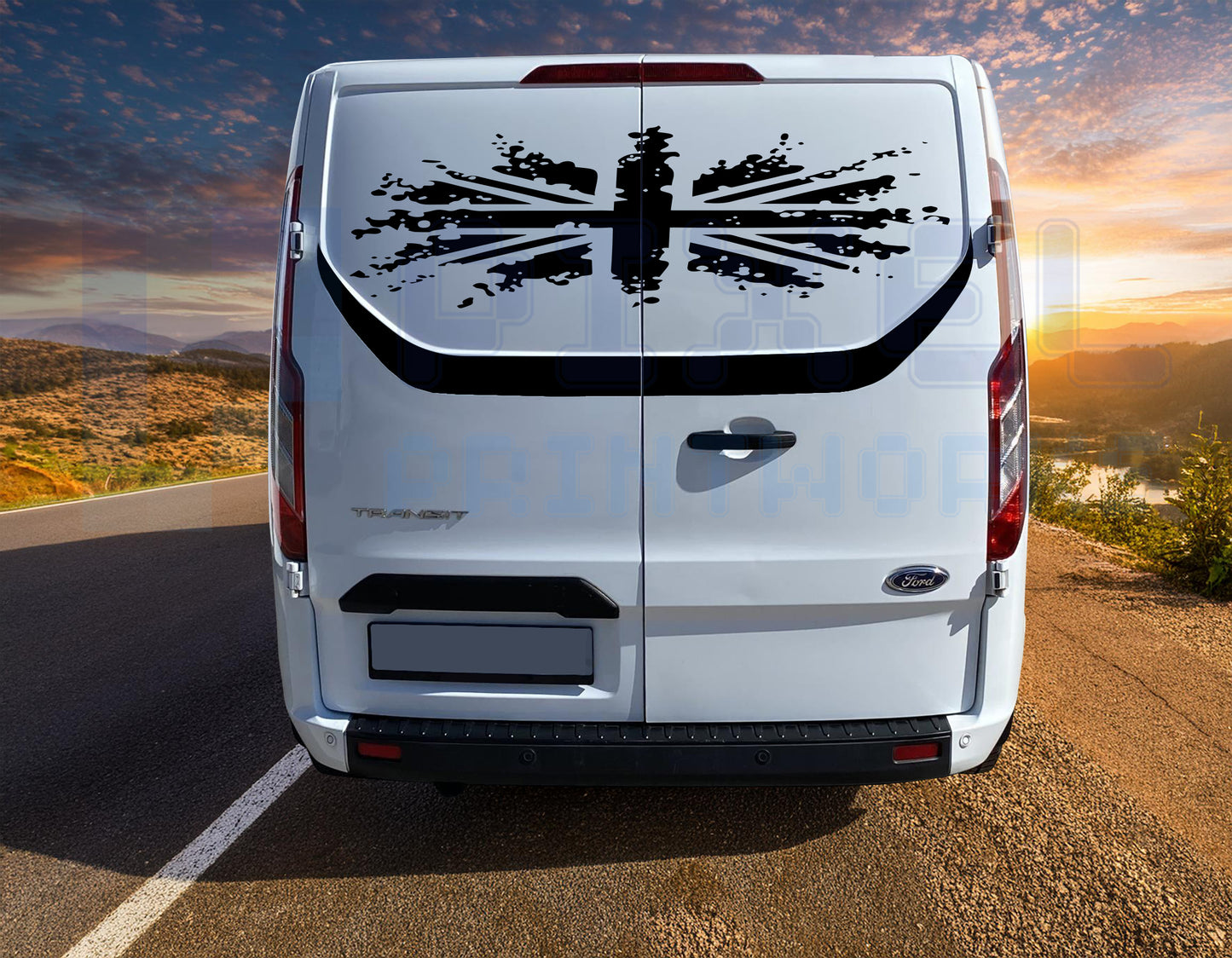 Ford Transit Custom Rear Door Union Jack + Contour Decal – Vinyl Graphic Kit | Pixel Printworks
