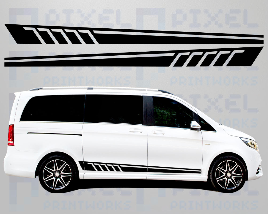 Mercedes Vito side stripe decals AMG design style fitted to van side panels showing bold sporty styling upgrade