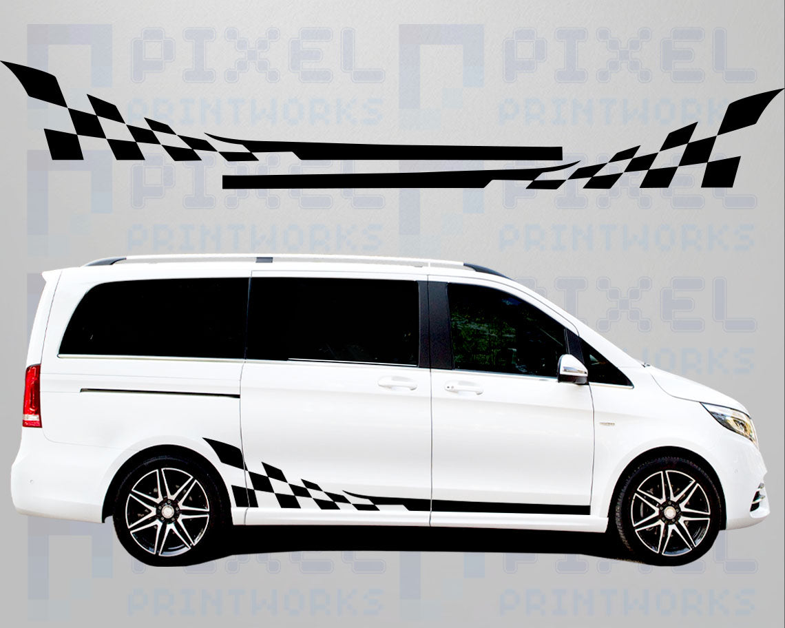 Mercedes Vito Side Stripe Decals Checkers Racing Flag – Vinyl Graphics | All Body Variations | Pixel Printworks