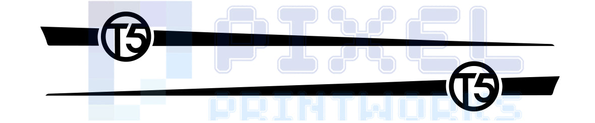 T5 Emblem Side Stripe Vinyl Decals with Thin Accent Line for VW Transporter T5