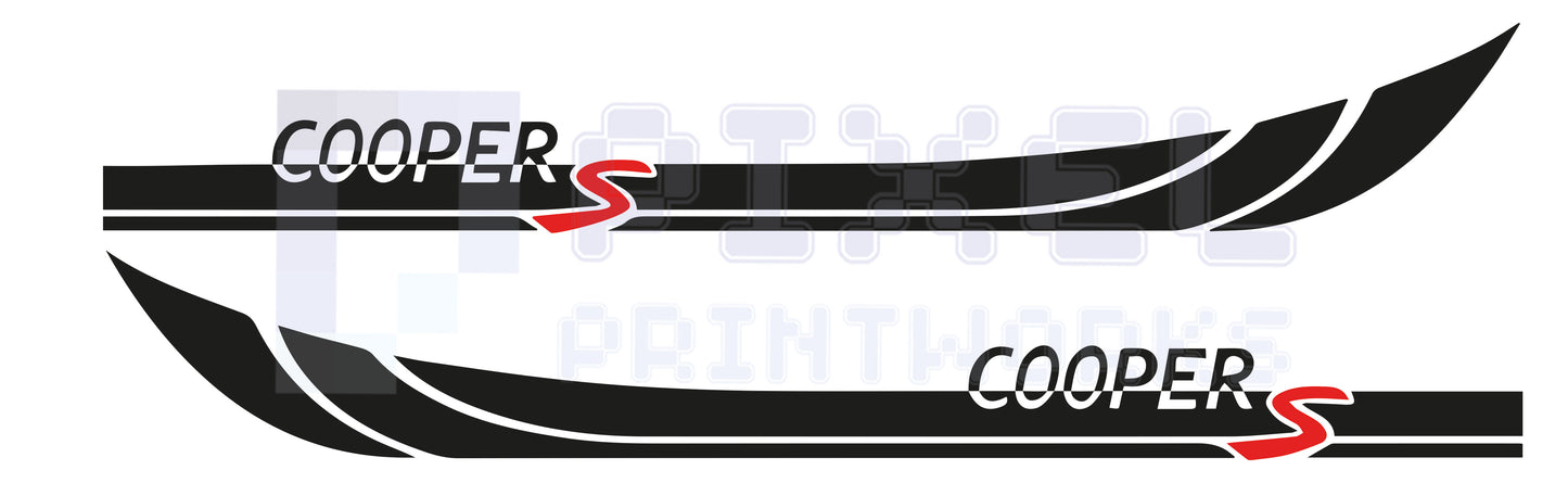 Mini Cooper S Side Stripe Decals | Vinyl Graphics Kit (2006-2023) | R50 R56 F56 All Models