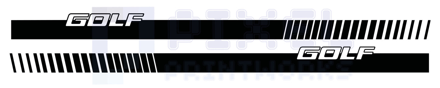 VW Golf Side Stripe Decals – “GOLF” Text Logo Staggered Design (Fits MK6 & MK7)