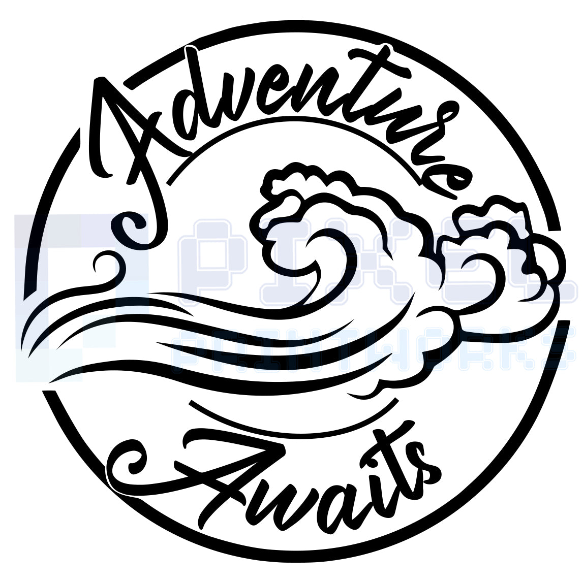 Adventure Awaits Ocean Wave Decal Script Font – Vinyl Sticker for Campervans & Motorhomes | Pixel Printworks