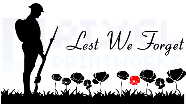 Lest We Forget Poppy Field Vinyl Decal – WW1 Soldier Memorial Sticker for Vans & Campers