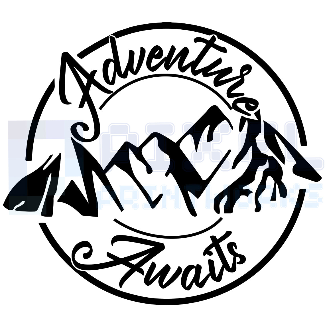 Adventure Awaits Script Mountain Decal – Vinyl Sticker for Campervans & Motorhomes | Pixel Printworks