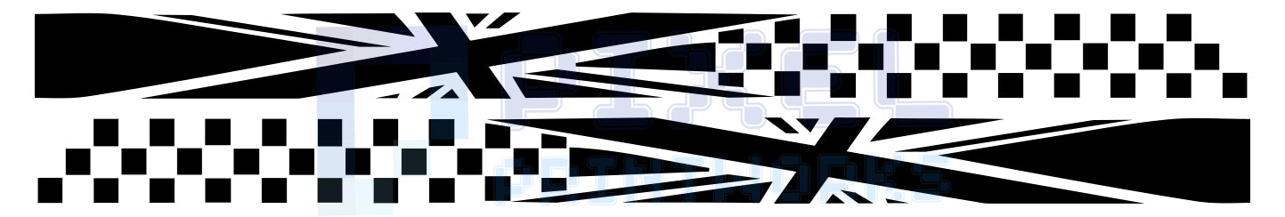 Union Jack Checkered Side Stripe Vinyl Decals for VW Transporter T4, T5 & T6 (1990–2023) – Mid-Door Design by Pixel Printworks