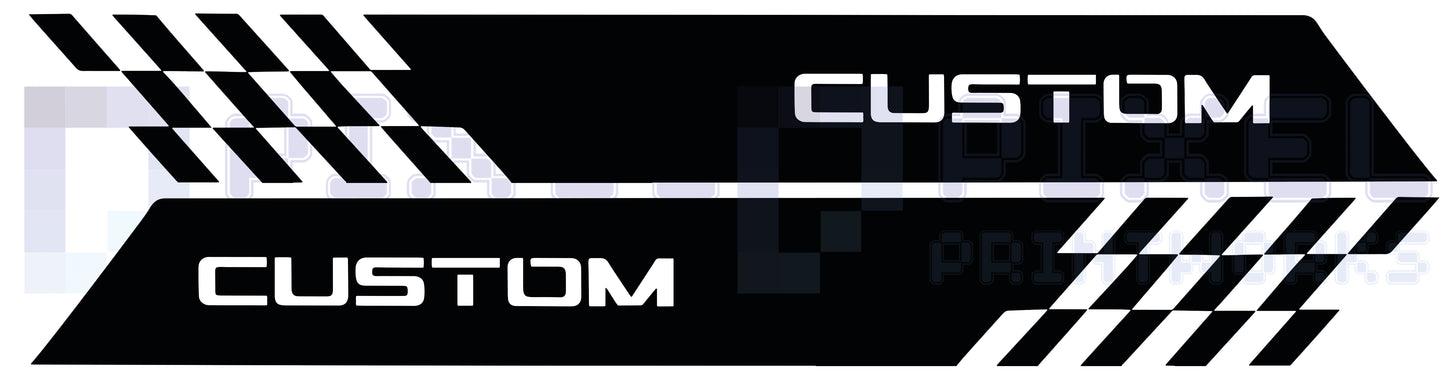 Ford Transit Custom Front Panel Stripe Decal – “Custom” Text with Checker Design (2014–2023) | Pixel Printworks