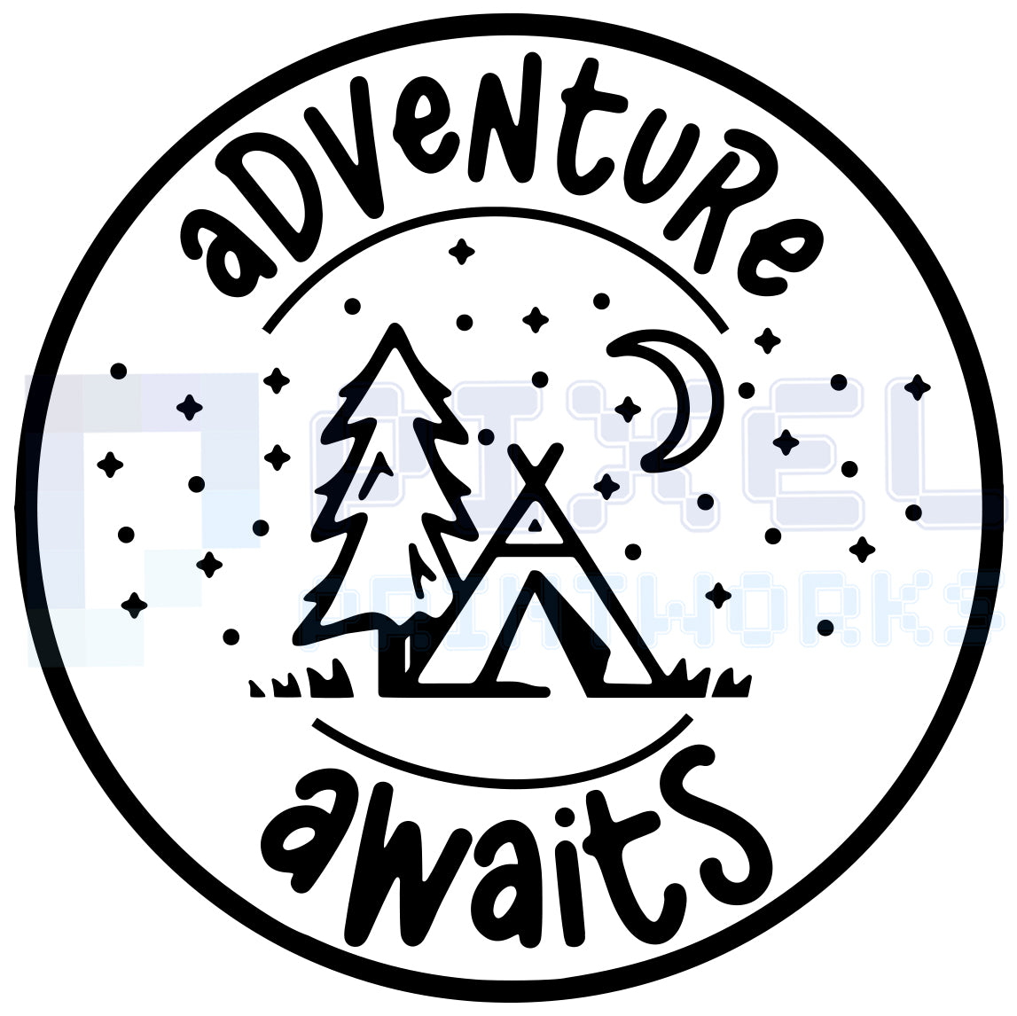 Adventure Awaits Camping Decal – Starry Night Vinyl Sticker for Campervans | Pixel Printworks