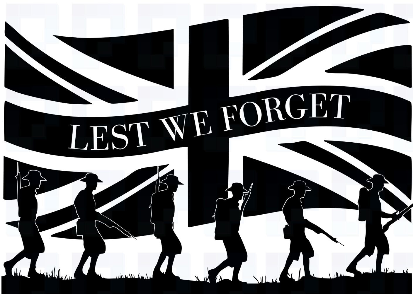 Lest We Forget Union Jack Vinyl Decal – Marching Soldiers Memorial Sticker for Vans & Campers