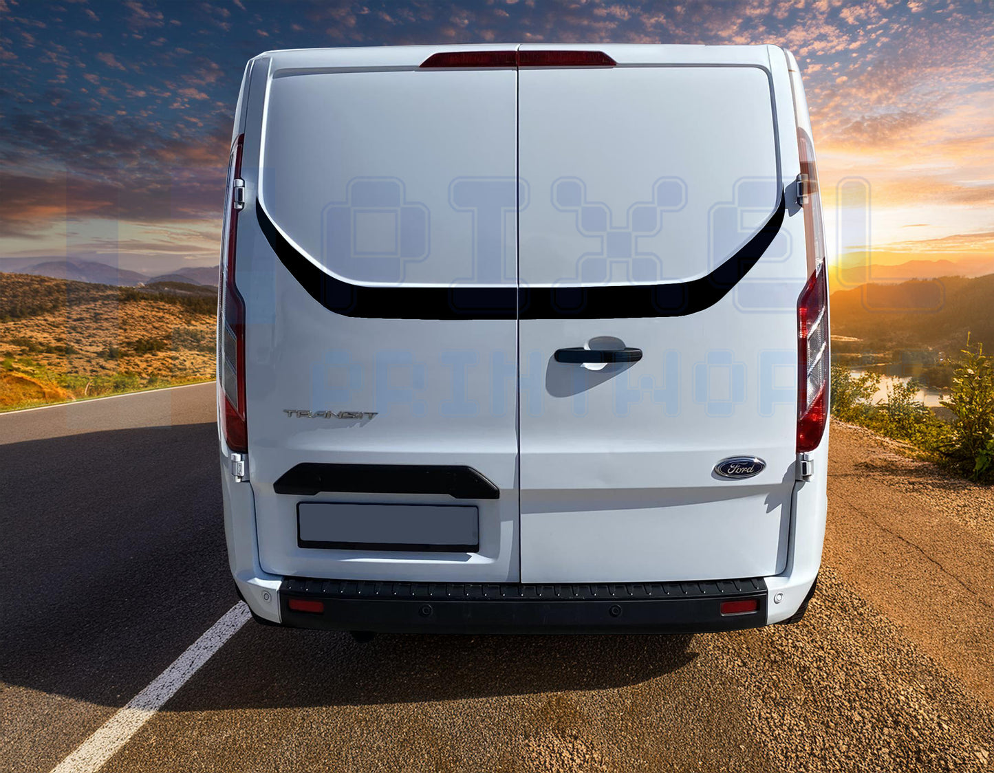 Ford Transit Custom Complete Stripe Bundle – Side Stripes, Bonnet Stripes & Rear Door Decal Kit | Pixel Printworks