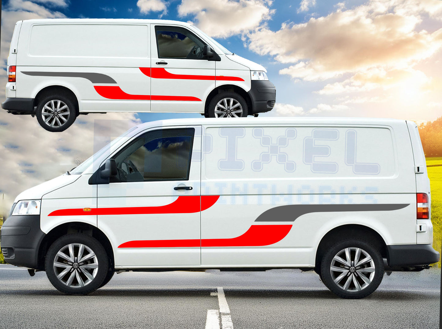 Campervan Graphics Kit | Vinyl Decal 4-Piece Set | Universal Fit for Transit, Transporter, Vivaro (SWB & MWB)
