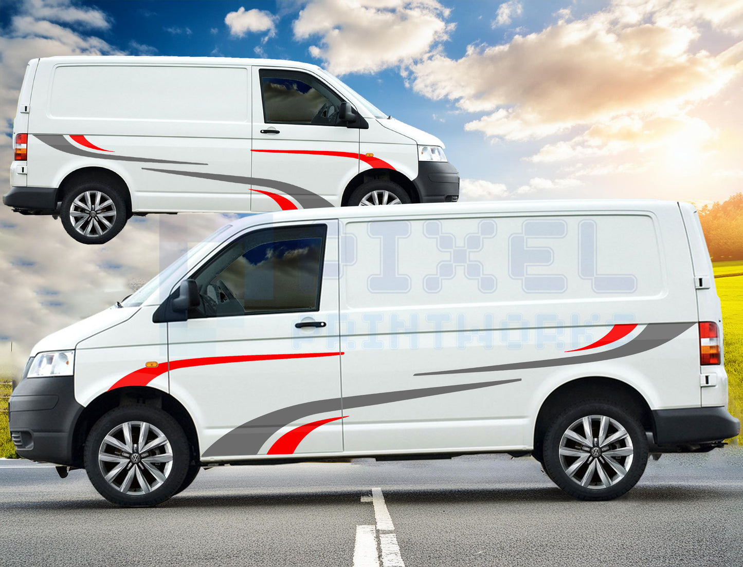 Pixel Printworks | Campervan Graphics Kit | Vinyl Decals for SWB & MWB | Universal Fit for Transit, Transporter & Vivaro