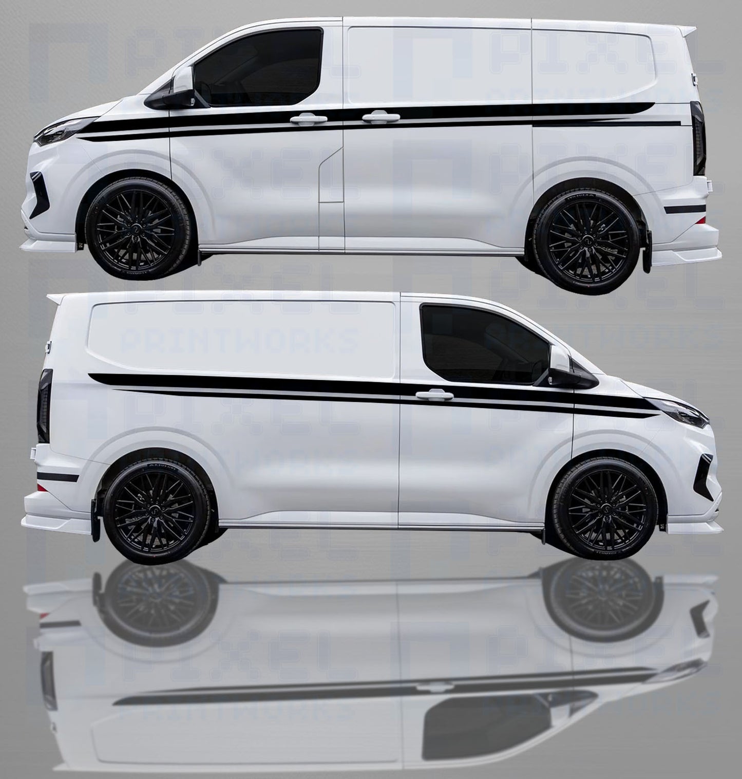 Ford Transit Custom 2023–2025 Full-Length Side Stripes – Vinyl Decals Kit | Pixel Printworks