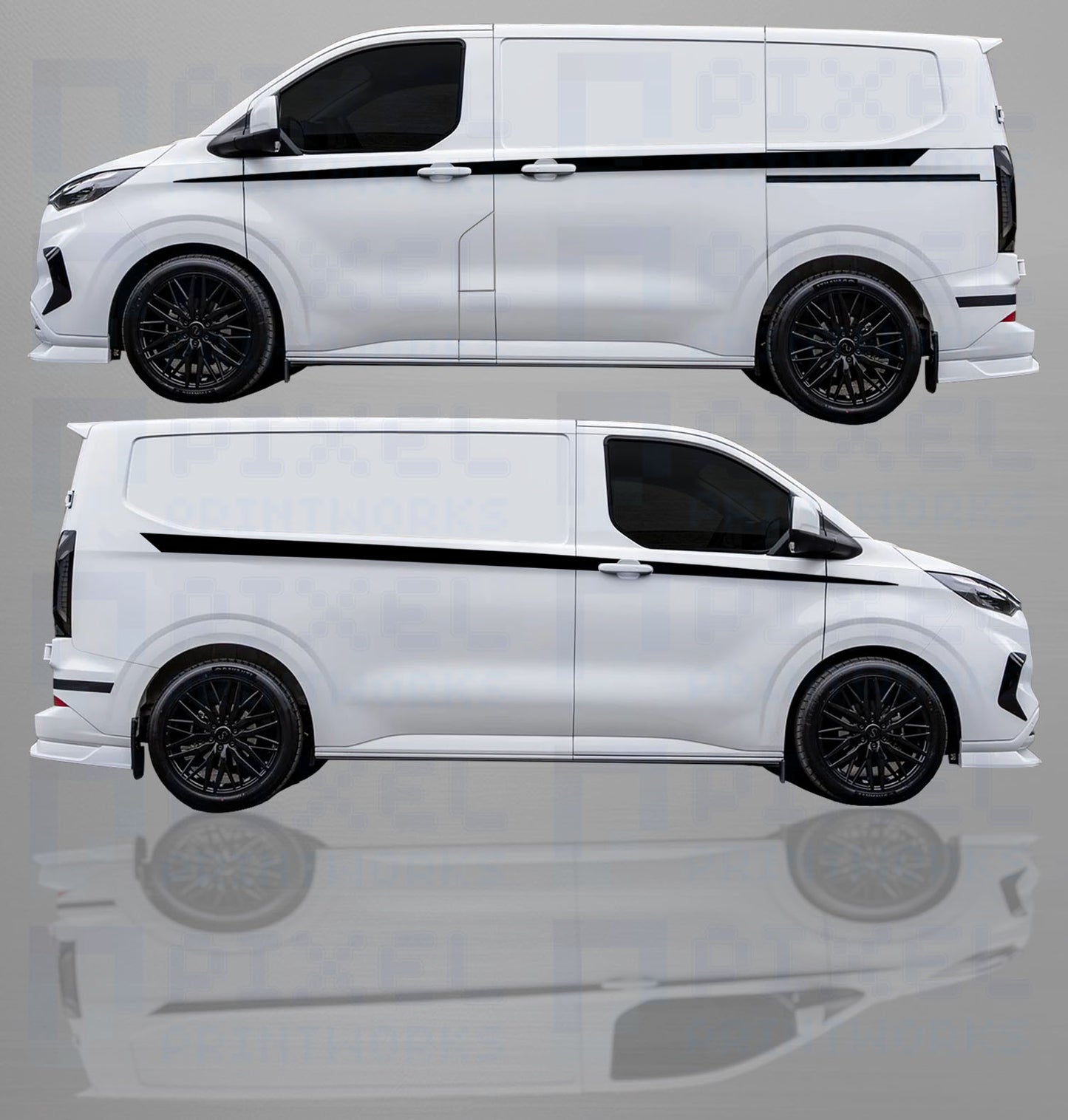 Ford Transit Custom 2023–2025 Full-Length Side Stripe Decals – Thin Vinyl Graphics Kit | Pixel Printworks
