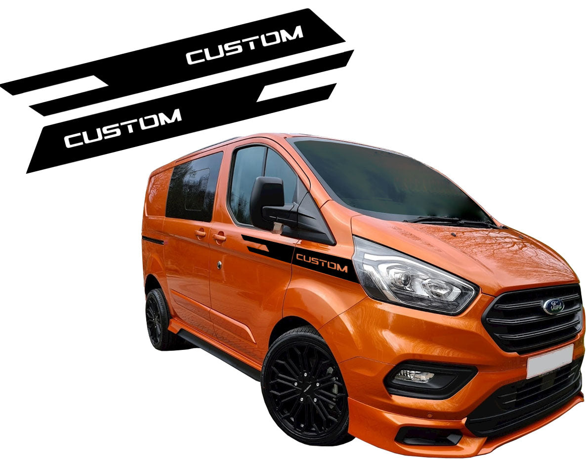 Ford Transit Custom Front Panel Stripe Decal with “Custom” Text – Vinyl Graphic Kit (2014–2023)