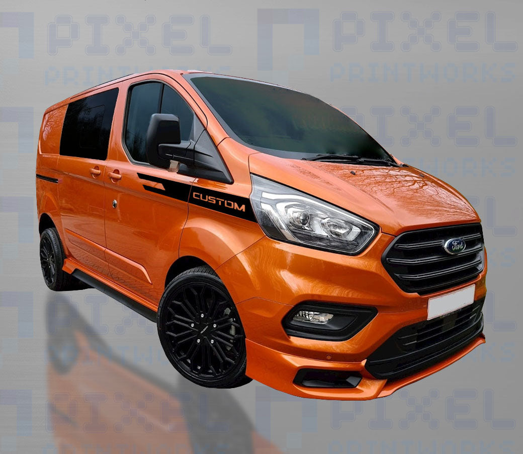 Ford Transit Custom Front Panel Stripe Decal with “Custom” Text – Vinyl Graphic Kit (2014–2023)