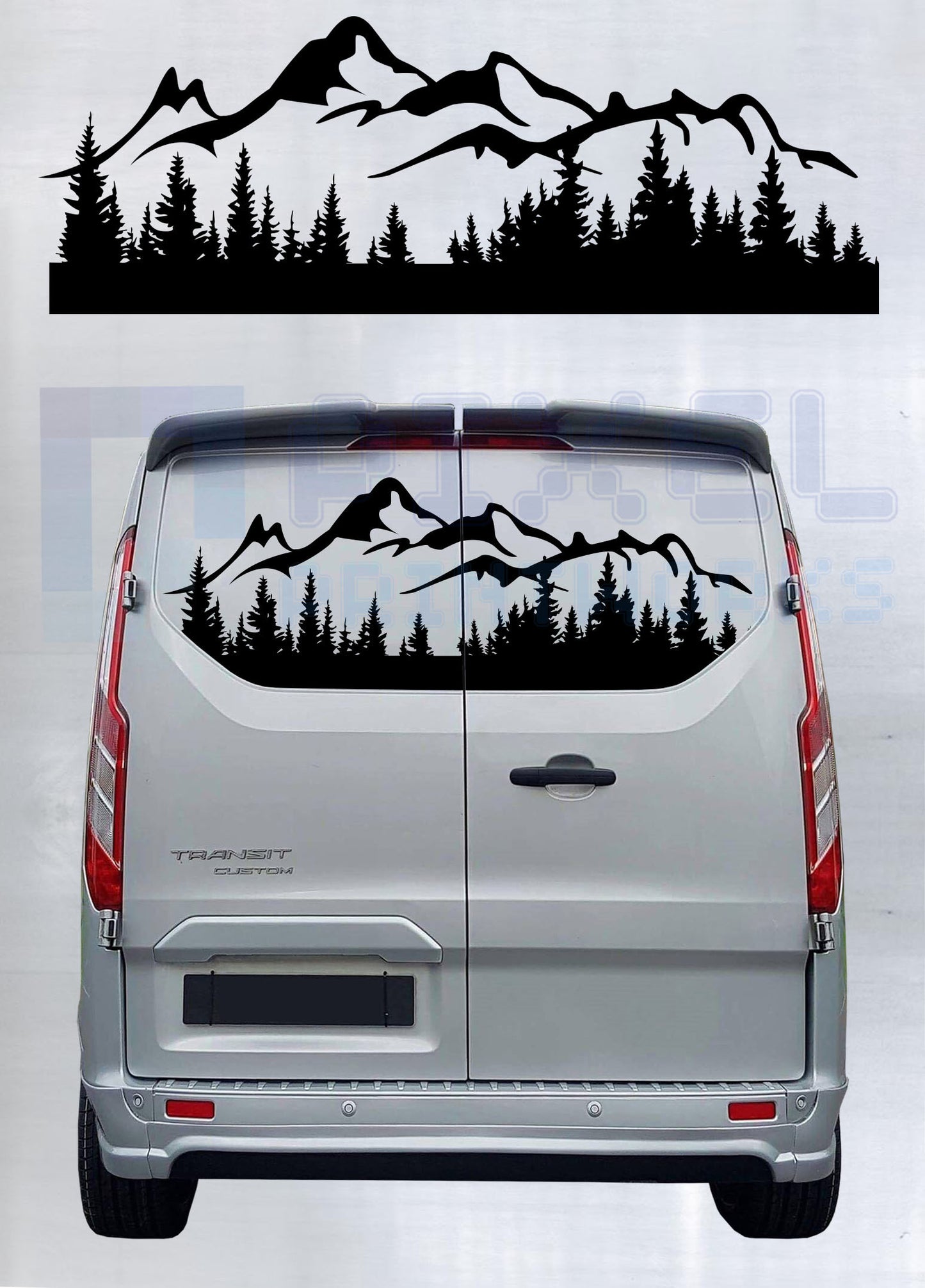 Rear Window Campervan Decal – Mountain Landscape Vinyl Graphic by Pixel Printworks